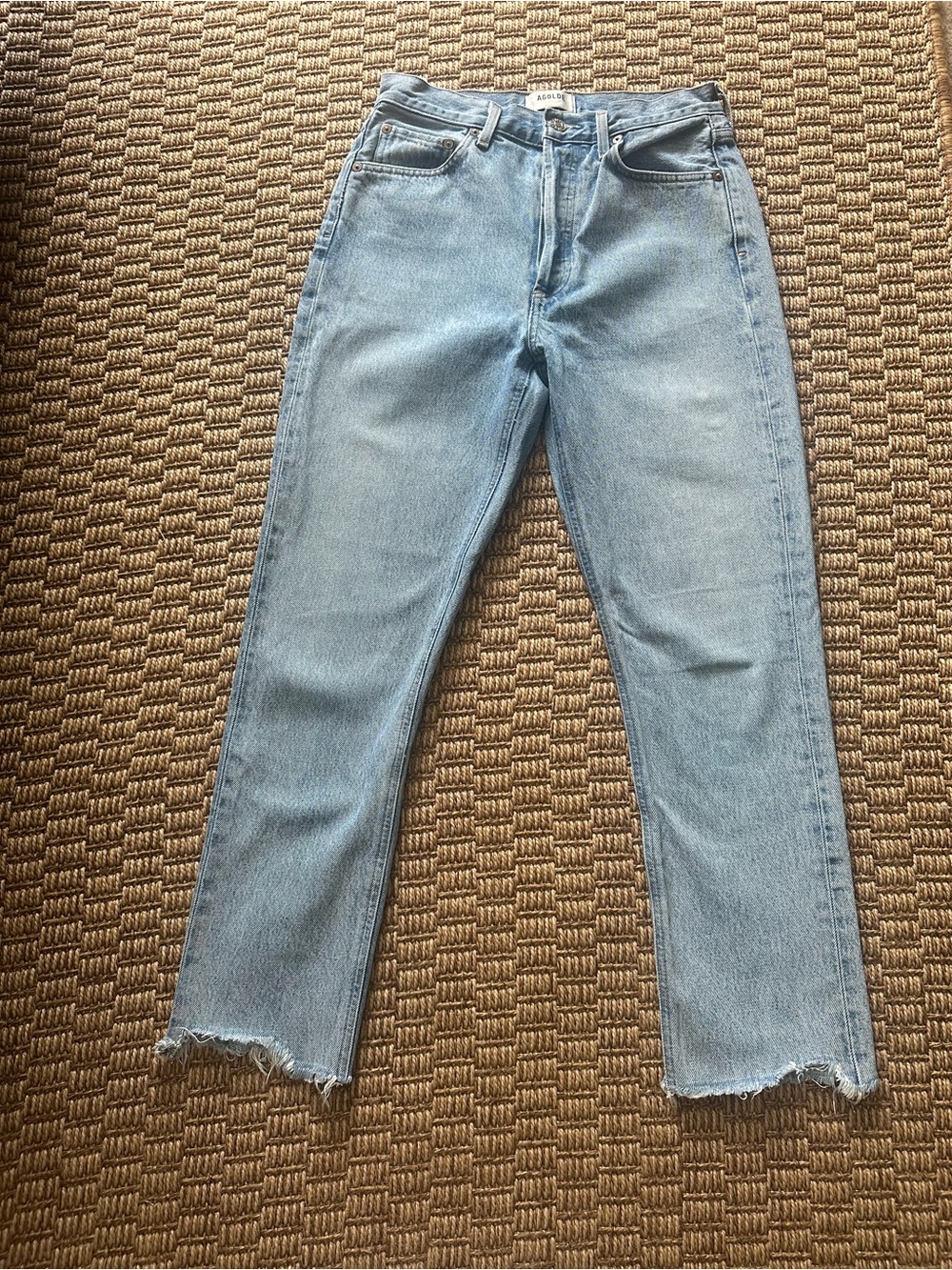 Agolde A9070L “Legend” High Rise Cropped Straight Leg Jeans with Raw Hem